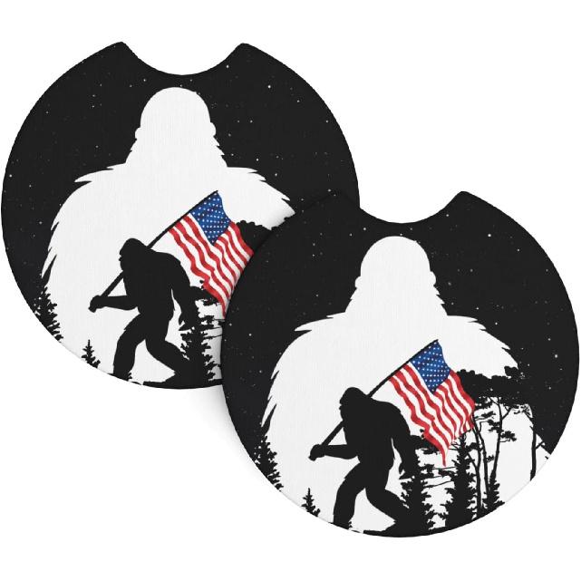 Sasquatch Bigfoot Trees Forest Car Coasters for Cup Holders Pack of 2 Neoprene Cup Mat Pad Vehicle Interior Accessories for Men Women