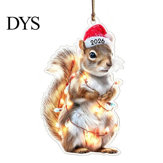 Year of 2026 Commemorative Keepsakes Christmas Animal Hanging Ornaments with Lanyard, Cute Double Sided Pendant Tree Accessories Santa Hat,