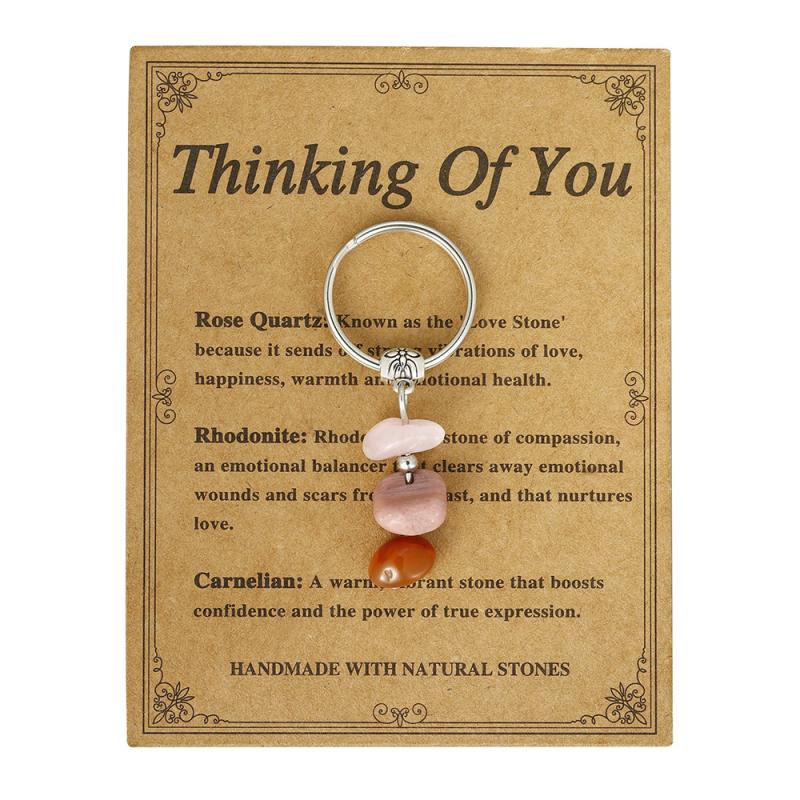 1 Piece Handmade Red Agate Card Combination Pendant Keyring Natural Stone Beads String Keychain Gifts