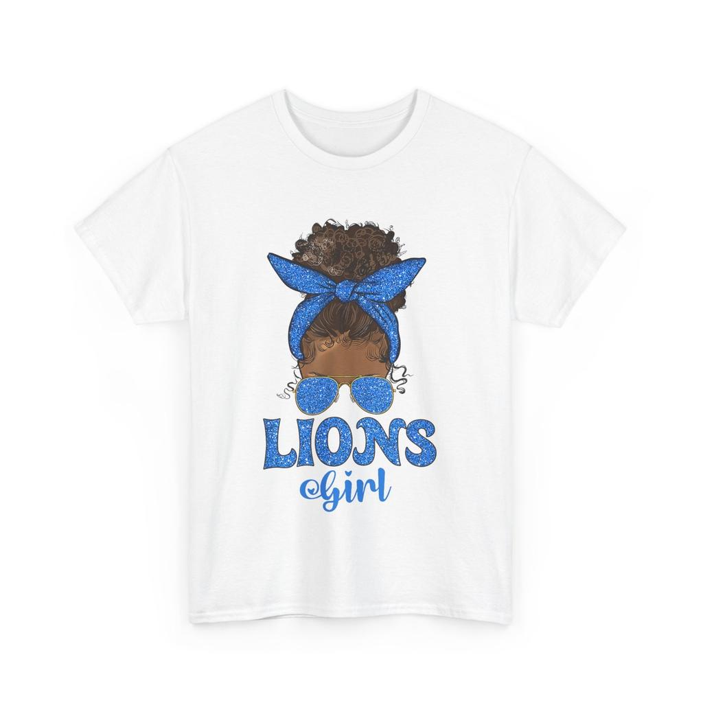 Retro Lions Girl Messy Bun Sports Fan Team Spirit T-Shirt