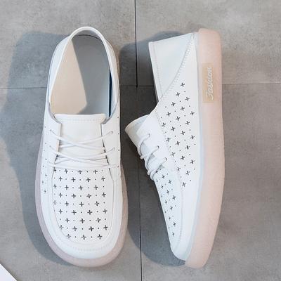 Модные лоферы GKTINOO Женские из натуральной кожи Большого размера Летние полые На шнуровке Белые туфли Женские Модные Повседневные Мягкая подошва Плоские туфли