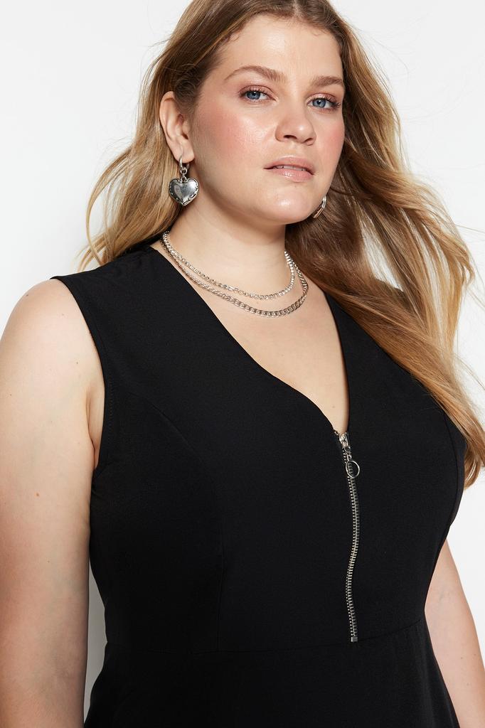 Женское модное новое платье больших размеров, черное тканое платье