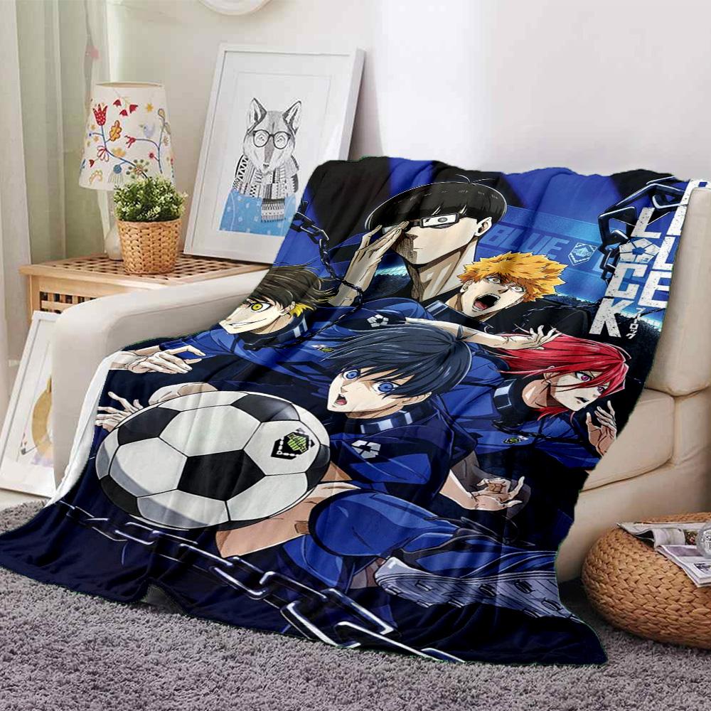 Blue Lock Anime Football Team Character Collage Print Flannel Blanket Dark Blue Chain Background Soft Throw Blanket Anime Fan Decor