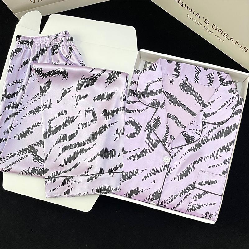 Пижама женская атласная пижама с длинными рукавами пижамный костюм с цветочным принтом высококачественный ледяной шелк можно носить на улице