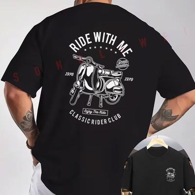 Scooter Ride With Me Motorcycle Biker MOD T-Shirt Double-Sided Print Men's Summer Short Sleeve