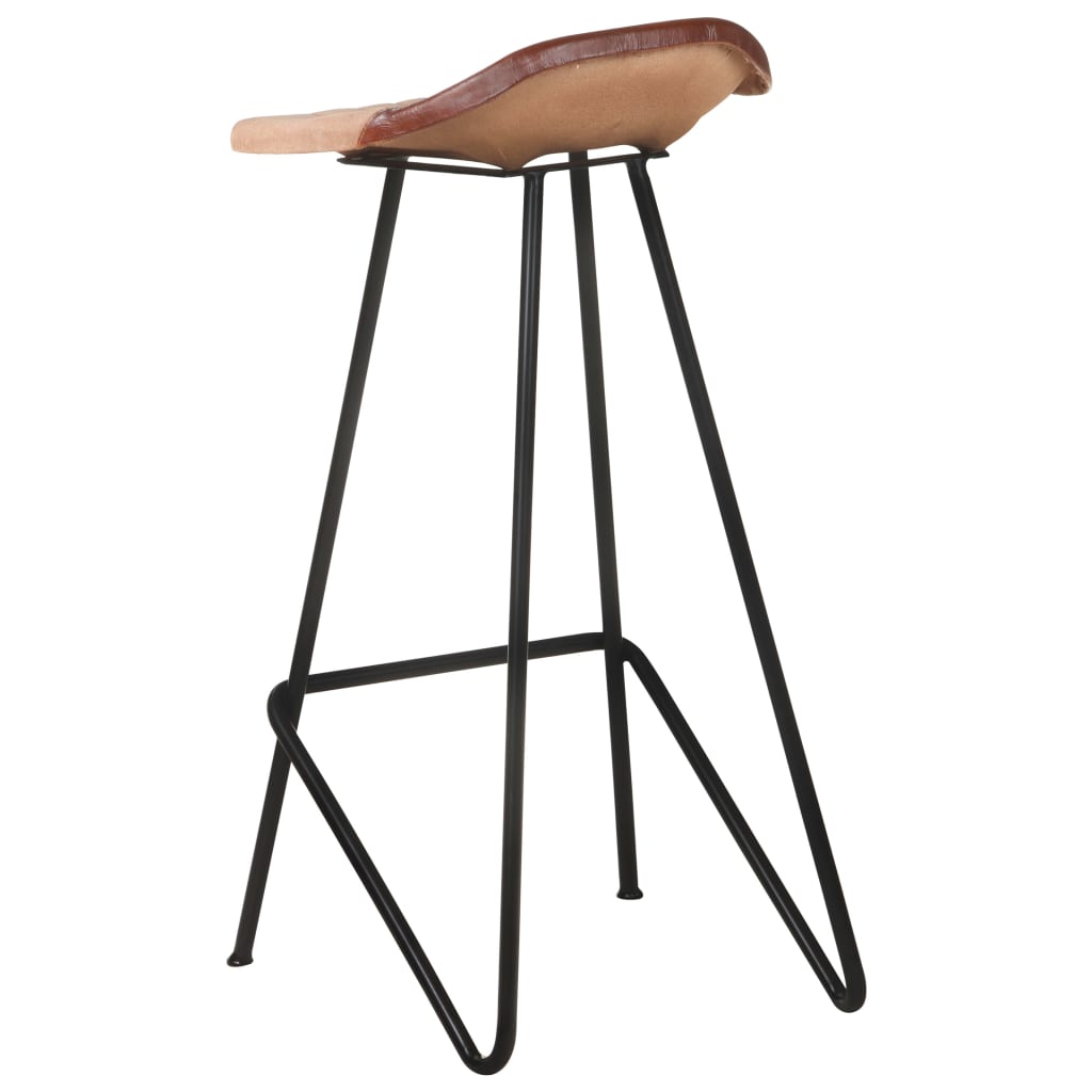 Bar Stool Set 4 Pieces Brown Genuine Leather