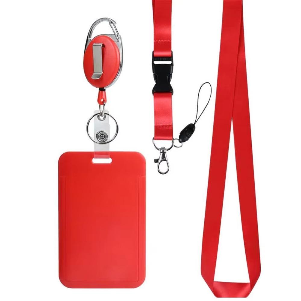 Rope Retractable Work Permit Card Set with Breakaway Lanyard Hard Shell Protective Badge Reel Clip Set Carabiner Reel Clip