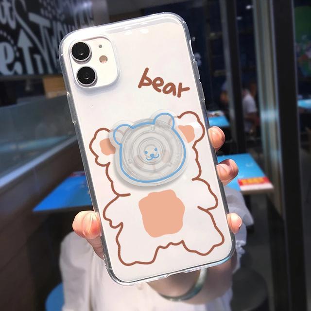 Чехол для телефона с милым медведем на кронштейне для iPhone SE 2020 SE3 2022 13 12 Mini 11 Pro 7 8 5 6 6S Plus X XR XS Max, мягкий держатель-подставка