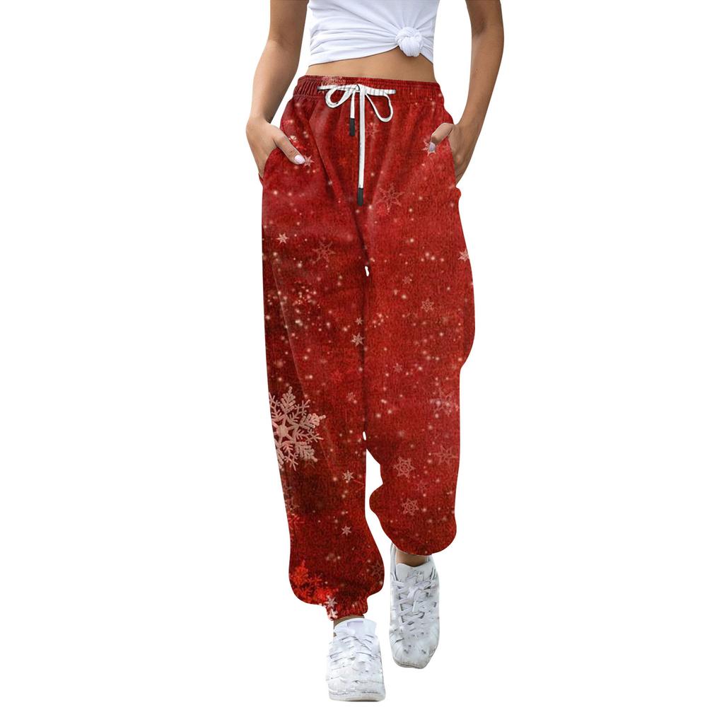 Женские повседневные модные рождественские принтованные повседневные спортивные брюки с эластичной талией и завязками на шнурке