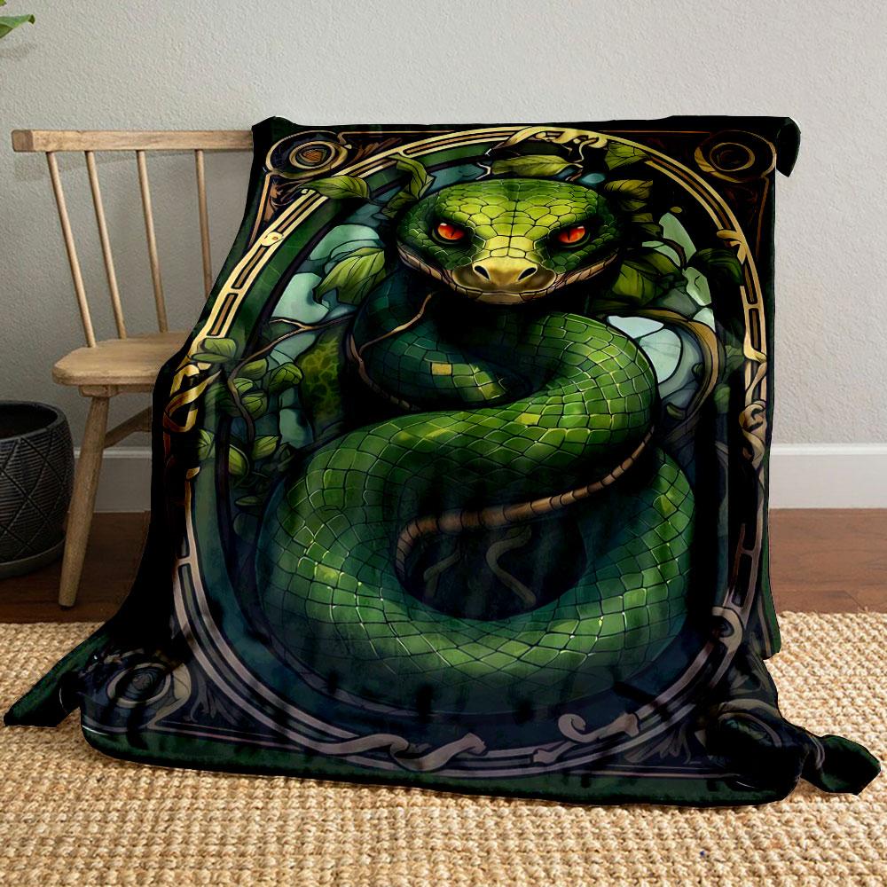 Art Nouveau Style Green Coiled Snake Blanket bedroom Blanket for Livingroom Couch lunch break Soft throw for Friend's festival Gift