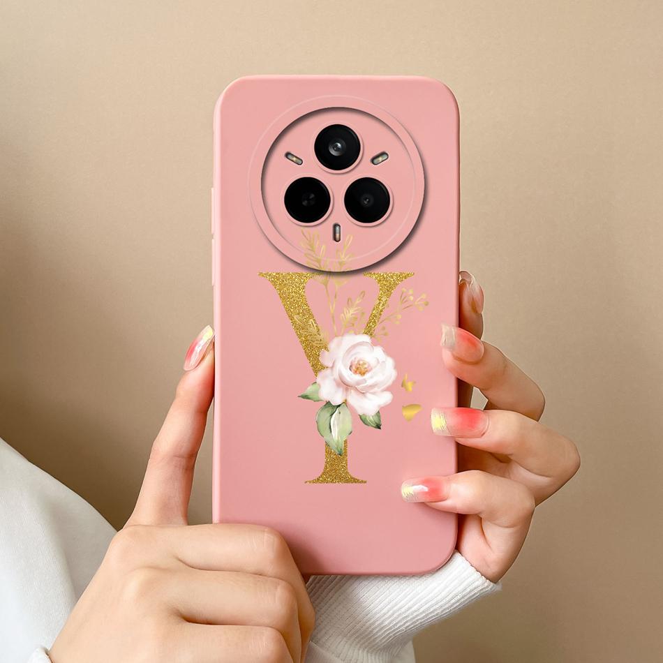 Чехол для Realme 14 Pro Plus Простой чехол с буквами Мягкий премиальный жидкий силикон Funda Защита от падений Полная защита Задняя панель телефона