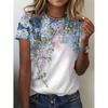3D Printed Vintage Flower T Shirt For Women Colorful Graphic T-Shirts Summer Harajuku Loose Tees Round Neck Tops Short Sleeves