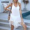 Women's Beach Fringe Patchwork Lace Up Sexy Backless Bikini Smock Dress