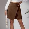 Women's Autumn and Winter Suede Irregular Skirt European and American Solid Color High Waist Zipper Button Skirt Women