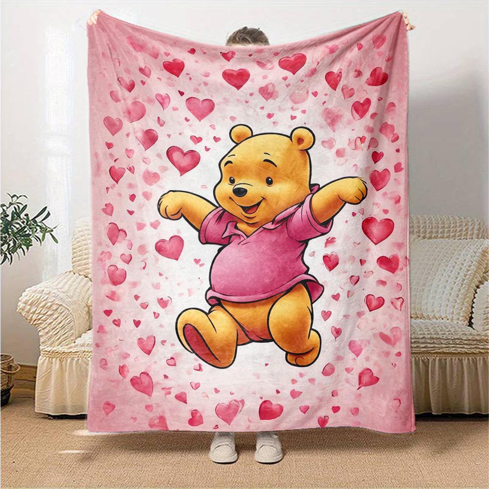 Pooh Bear Valentine'S Day Flannel Blanket Super Soft Warm Cozy Blanket For Sofa Bed Office Travel Allseason Home Decor Gift