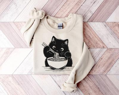 Noodle Cat Shirt, Cat Sweatshirt, Ramen Cat Shirt, Cat Mom Shirt, Cat Tee, Cat Lover Shirt, Animal Lover Tee, Cat Lovers Tee, Gift for Mom