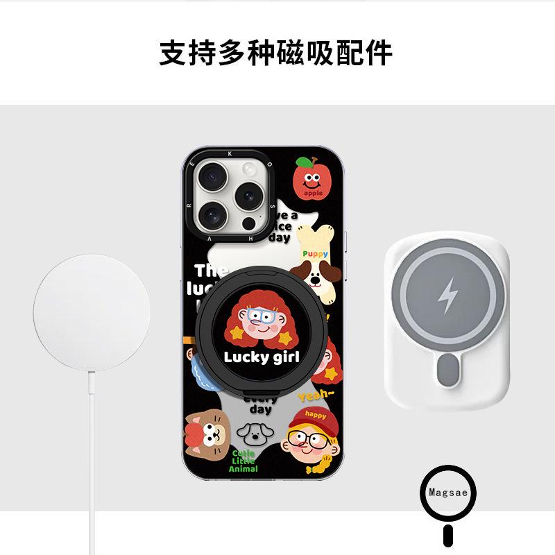 Lucky Girl Магнитный Держатель Подходит для Чехла Мобильного Телефона Apple 16 13promax Премиальное Ощущение 15 Нишевый 14 Huawei 12