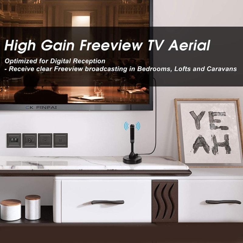 Изящная и компактная ТВ-антенна Улучшенная ТВ-антенна 4K 1080P Лучший цифровой прием Компактный дизайн Усиленный сигнал