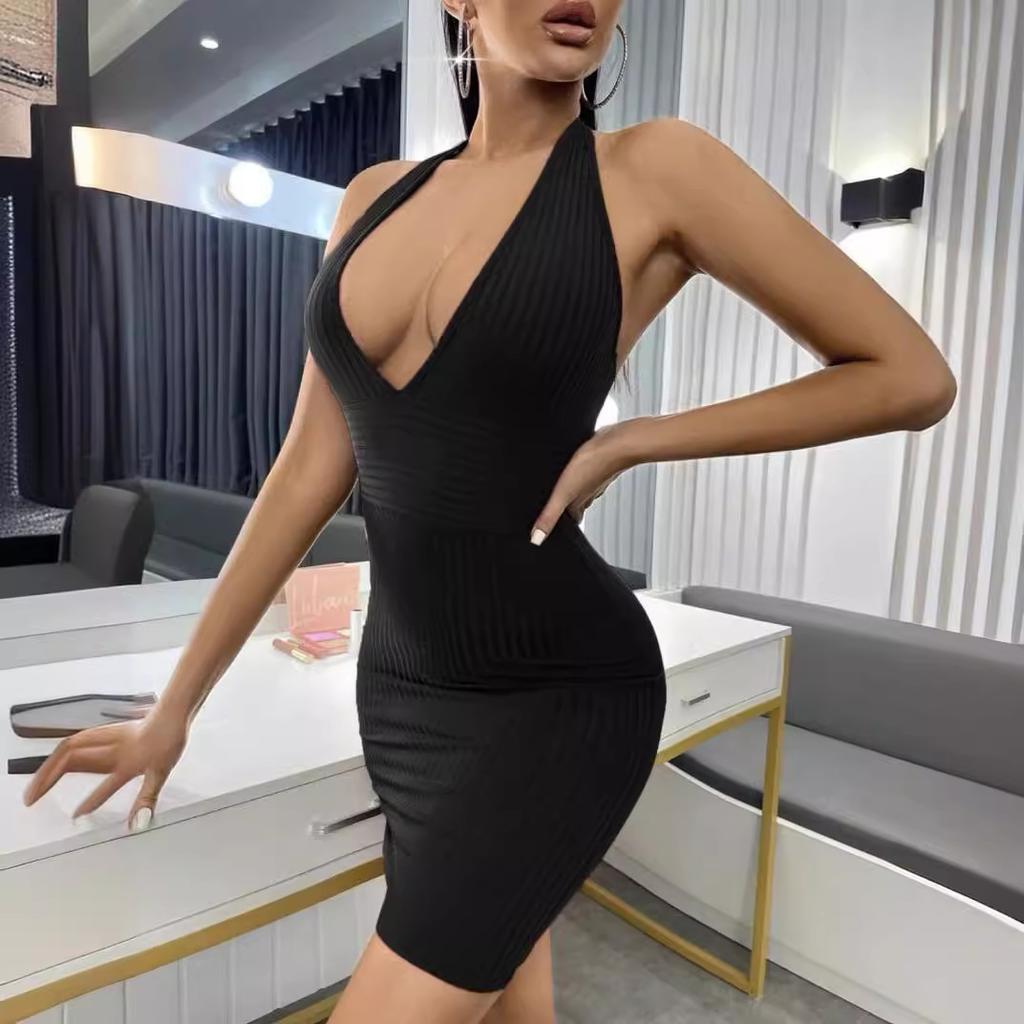 Женские летние однотонные платья без рукавов с глубоким V-образным вырезом