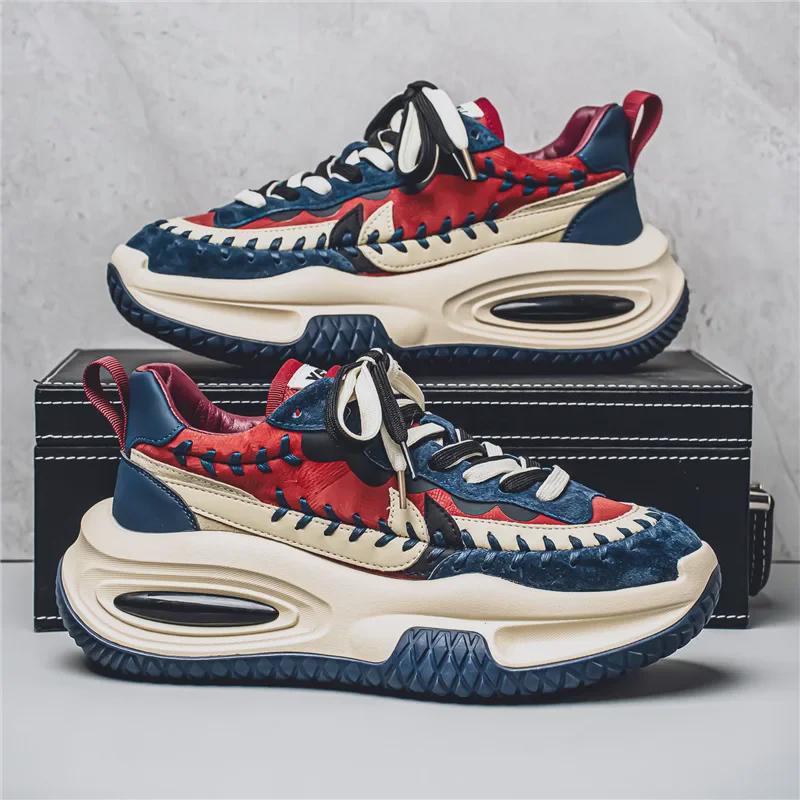 Повседневная мужская спортивная обувь TikTok — толстая подошва, кожаные кроссовки Dad, увеличивающие рост, студенческая обувь с низким верхом