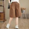 Summer Cotton and Linen Shorts Women's Casual Elastic Waist Straight Five-point Wide-leg Pants Women