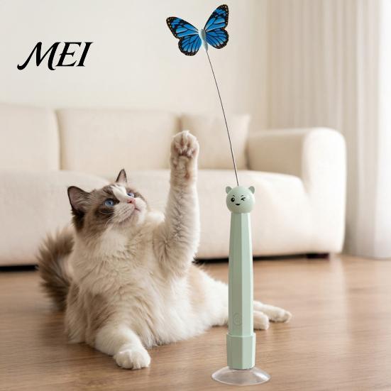 Self Play Cat Accessories Electric Butterfly Wand, Rechargeable Interactive Wand Toy, 360 Spinning Self-Play Silent Electronic Pet Toys with 2 Modes,