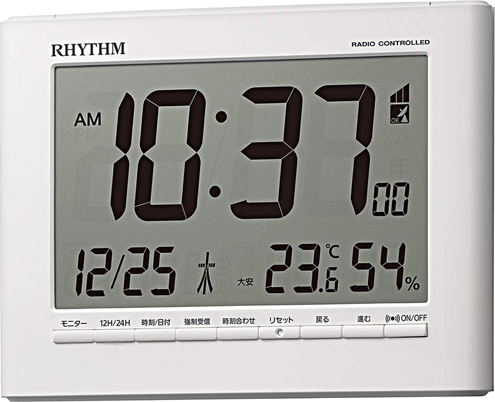 Цифровой будильник RHYTHM с и x x Модель 8RZ203SR03 Радиоуправляемый Температура, Влажность, Календарь, Белый, 12.9 16.9 2.8 см,