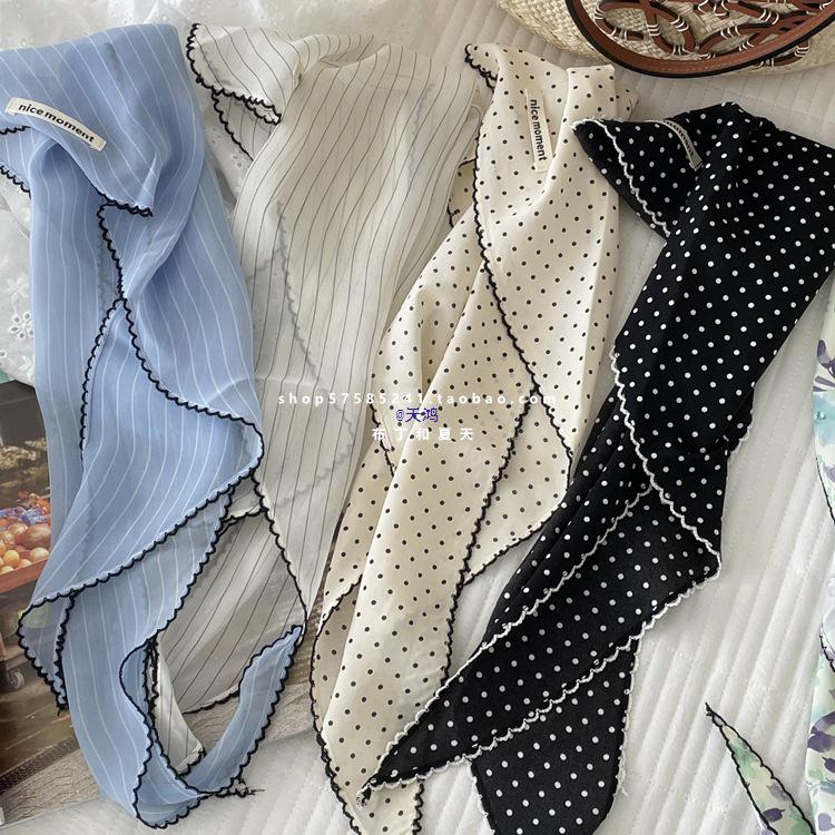 Lightweight Blue Striped Silk Bandana: Versatile Headband & Neck Scarf for Spring, Summer, Autumn.