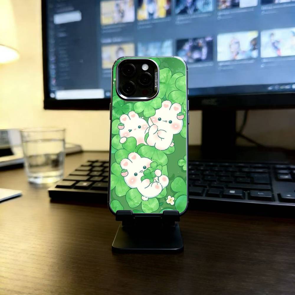 Милый Чехол-Зайчик Для iPhone 17,16,15,14,13,12,11 Plus,Pro Max,XS,Красочный Серебристо-Черный Чехол