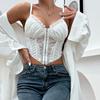 Transparent Lace Corset Ruffle Suspender Vest Spicy Girl Style Slim Crop Tops Ladies
