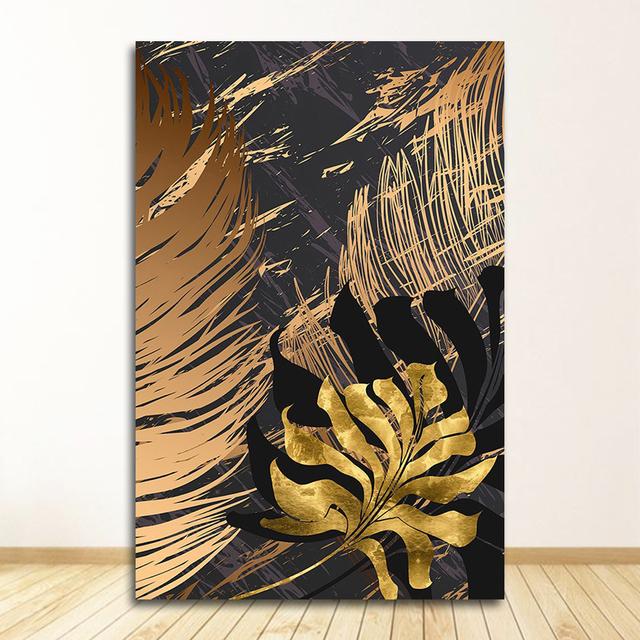 Wall Art Pictures for Living Room Modern Decor Nordic Plants Golden Leaf Canvas Painting Botanical Posters and Print Abstract