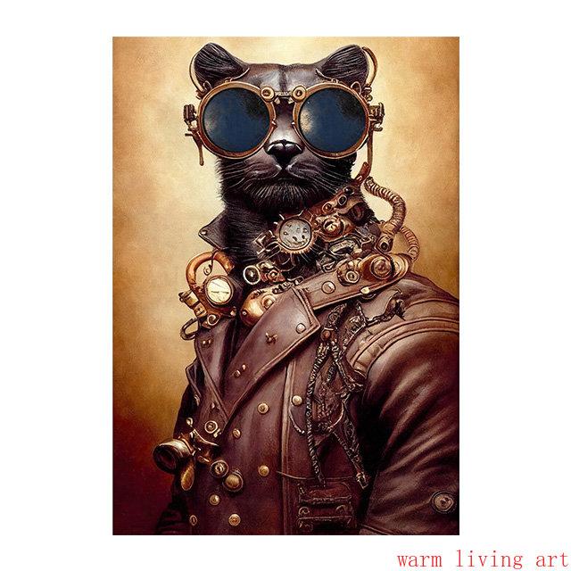 Retro Steampunk Cat Wolf Astronaut Rabbit Poster Art Canvas Painting Funny Animal Tiger Gorilla Poster Living Room Home Decor