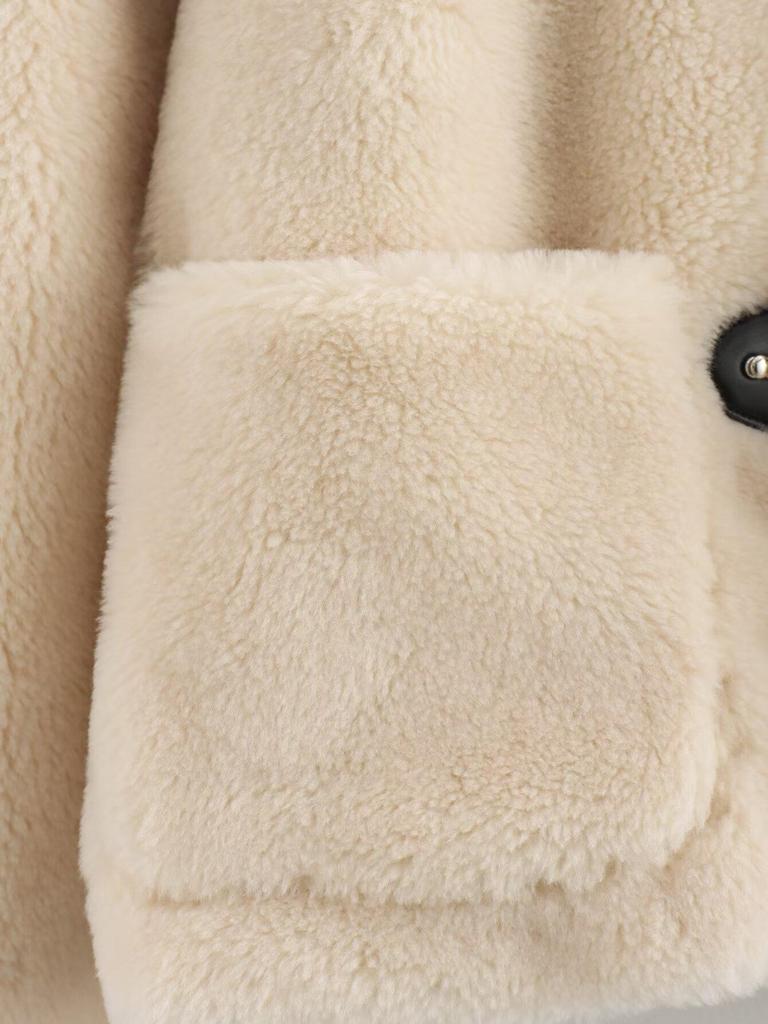 European & American Fashion Women's Fleece Jacket 2025 - Winter/Spring, Casual, Wide Pocket, Buckle Decor, X924003