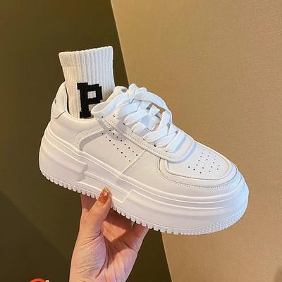 Кожаная платформа белая обувь женская новая весна и лето увеличивающая рост женская обувь повседневная дышащая спортивная обувь для скейтборда