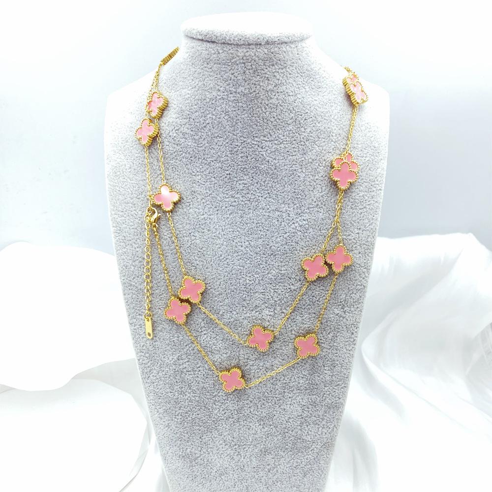 90 см титановое стальное ожерелье-клевер, модное, темпераментное, натуральное, премиум-чувство, цепочка для свитера, роскошное женское ожерелье с цветком