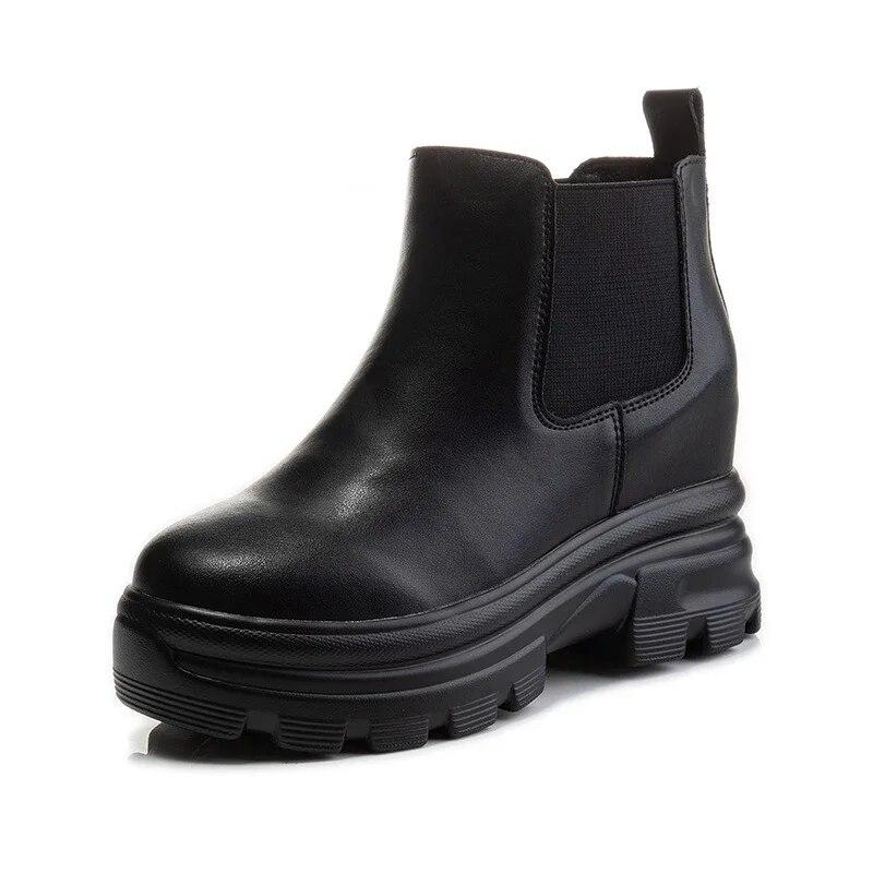 Fujin, 8 см, 2023, натуральная кожа, ботильоны «Челси», осень-зима, плюшевые теплые ботинки на платформе до середины икры, женская весенняя обувь в Риме