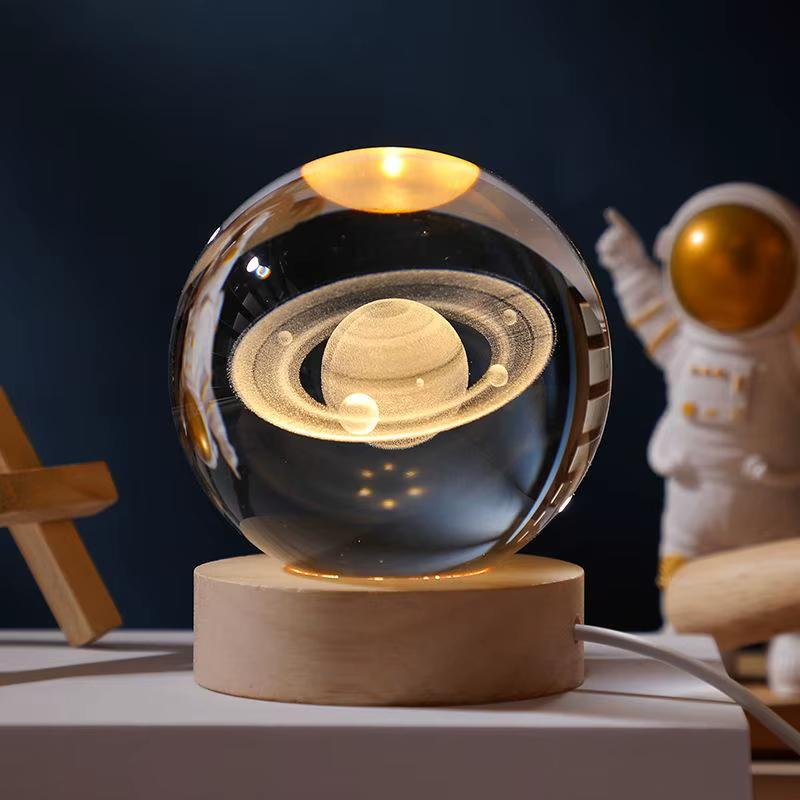 6cm 3D Planet Crystal Ball LED USB Night Light Solar System Galaxy Table Lamp Glowing Moon Sphere For Bedroom Decoration Gift