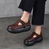 Genuine Leather Round Toe Thick Soled Women's Shoes Retro Versatile Breathable Hollow-out Platform Sandals