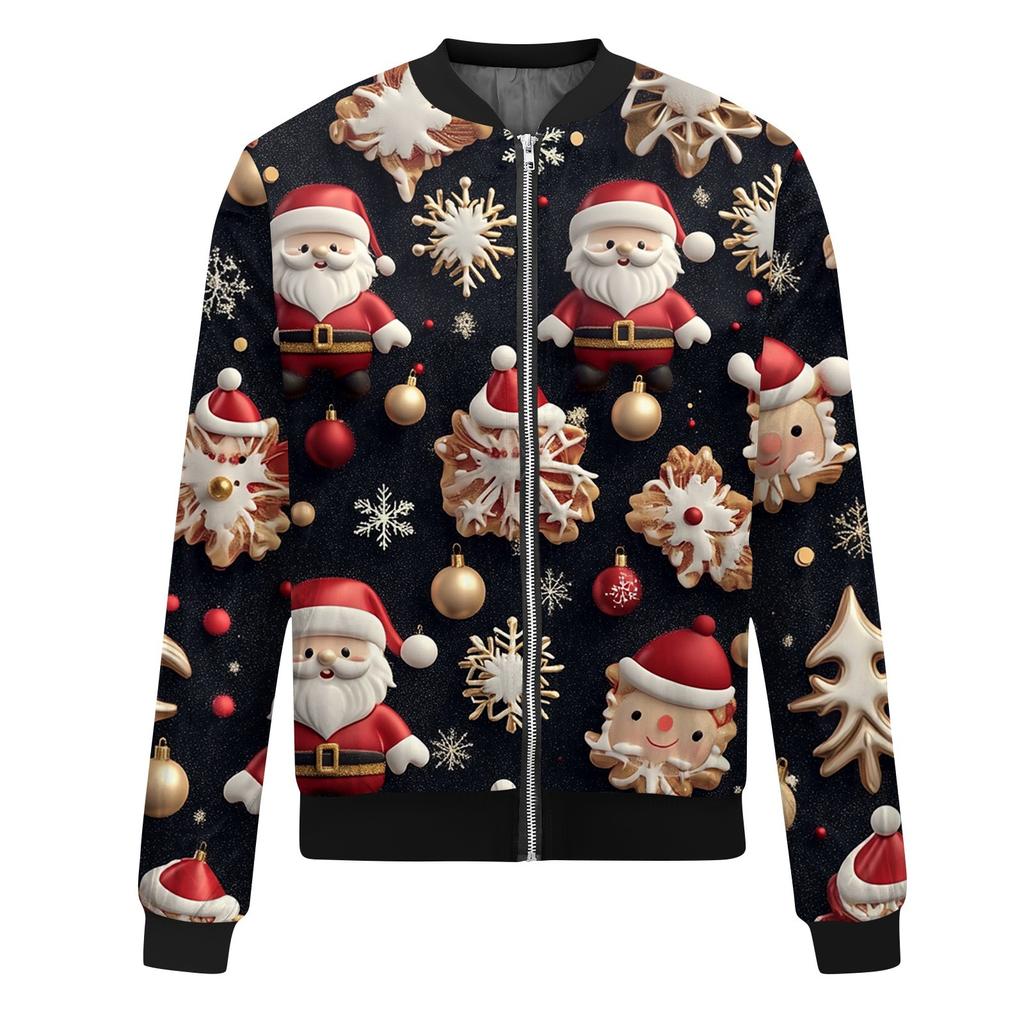 Куртки женские с длинным рукавом, легкие, на молнии, укороченные, модные, с рождественским принтом, верхняя одежда, повседневные, стеганые куртки с карманами