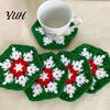 Christmas Tableware Decorations Handmade Yarn Coasters, Cute Santa Snowflake Crochet Drink Mats, Heat Resistant Mug Coasters Non-slip Table Decor for