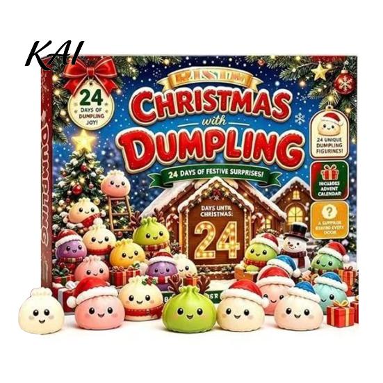 Unique Christmas Collectible Figures Advent Calendar with Squeeze Toys, Cute Silicone Dumpling Figures, Surprise Gift Set Stress Relief Sensory Fidget