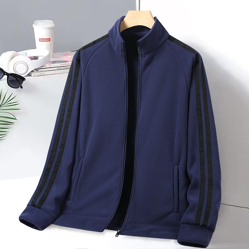 Men's Sports Outdoor Double-sided Velvet Rocking Jacket with Two Stripes and A Velvet Stand Collar