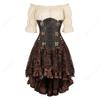 Steampunk Corset Dress Pirate Costume  for Women Halloween Medieval Blouse Gothic Faux Leather Corset Dress With Straps Brown