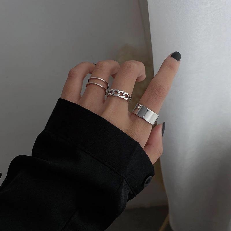 Hiphop Rock Metal Geometry Circular Punk Rings Set Opening Index Finger Accessories Buckle Joint Tail Ring for Women Jewelry ARI