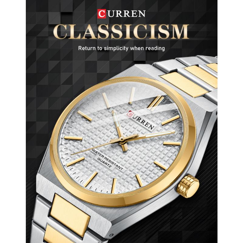 CURREN Новые лучшие мужские часы с простой сеткой, кварцевые деловые часы со стальным ремнем, повседневные часы