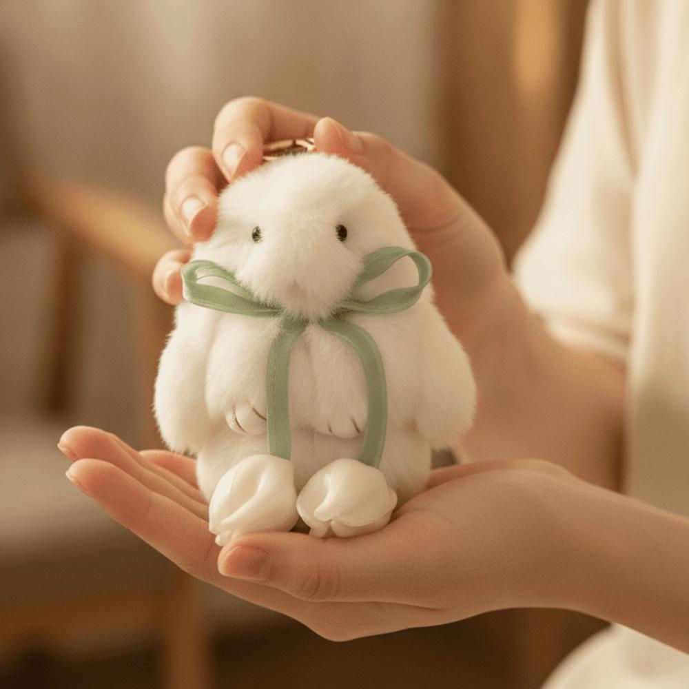 Cute Tulip Rabbit Keychain Soft Cartoon Bunny Keyring Fashione Plush Doll Pendant Gift
