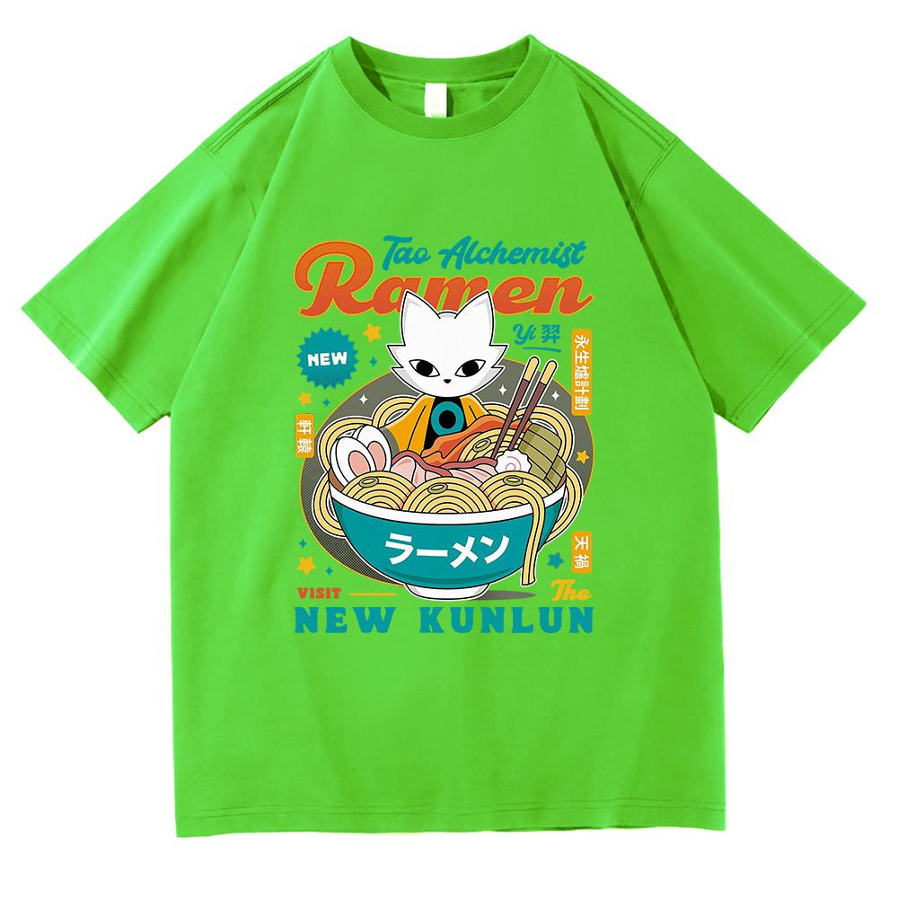 Nine Sols Yi RaUnisex T Shirt Fashion Unisex Aesthetic Funny Cute Cat Noodle TShirt Unisex High Quality Noodles Cotton Tees Shirts