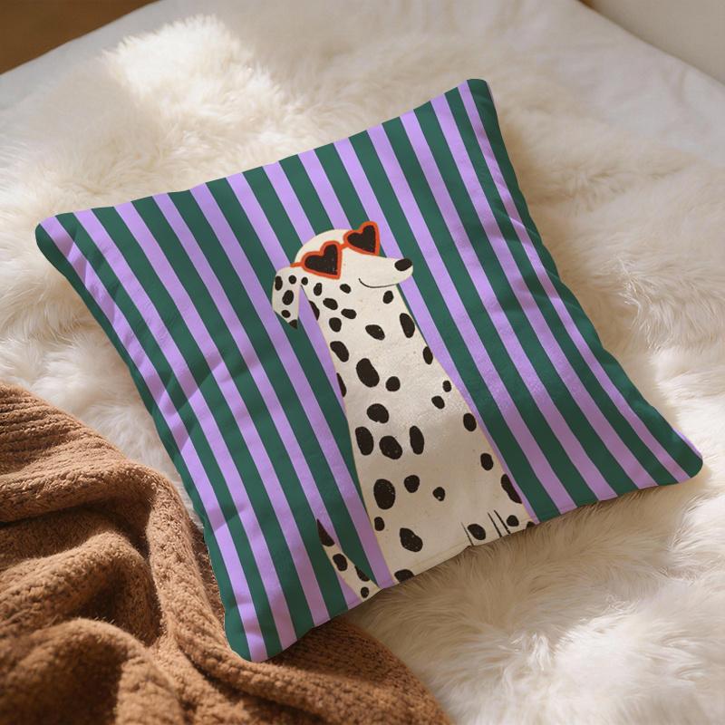 Sided Cool Dalmatian Dog Pillow Cover Heart Sunglasses Striped Print Cute Puppy Soft Throw Pillow Case For Kids Room Home Decor