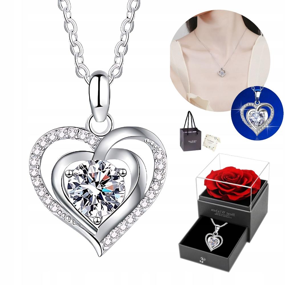 Silver Women' Necklace Heart with Cubic Zirconia ITALIAN Adjustable DIAMOND
