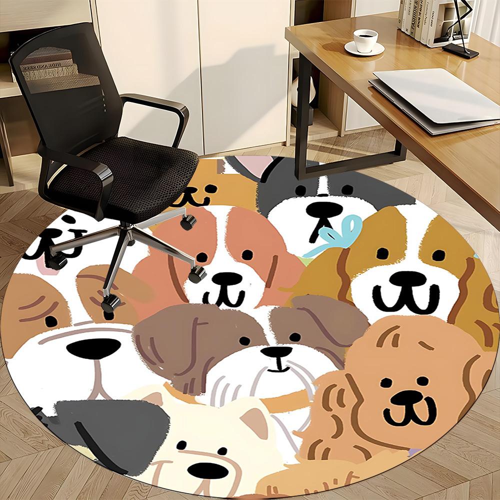 1PC Puppy Dogs Office Round Area Rug, Indoor Mat Suitable For Office, Under Office Chairs Bedroom Living Room Home Decor, Room Deco 156